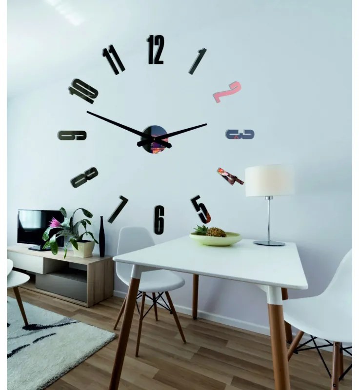 Moderné nalepovacie nástenné hodiny | 3D hodiny 12P041-PLEXI HEU+