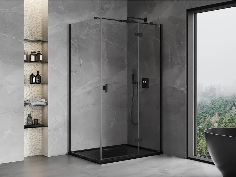 Mexen Mist H T, sprchový kút s výklopnými dverami pravý 100 x 95 cm, číre sklo, čierny profil, 8A5T-100-095-70-00-P