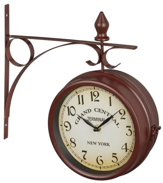 Obojstranné hnedé staničné hodiny RelaxDays RD39582 – vintage dizajn, tichý chod, 35 cm