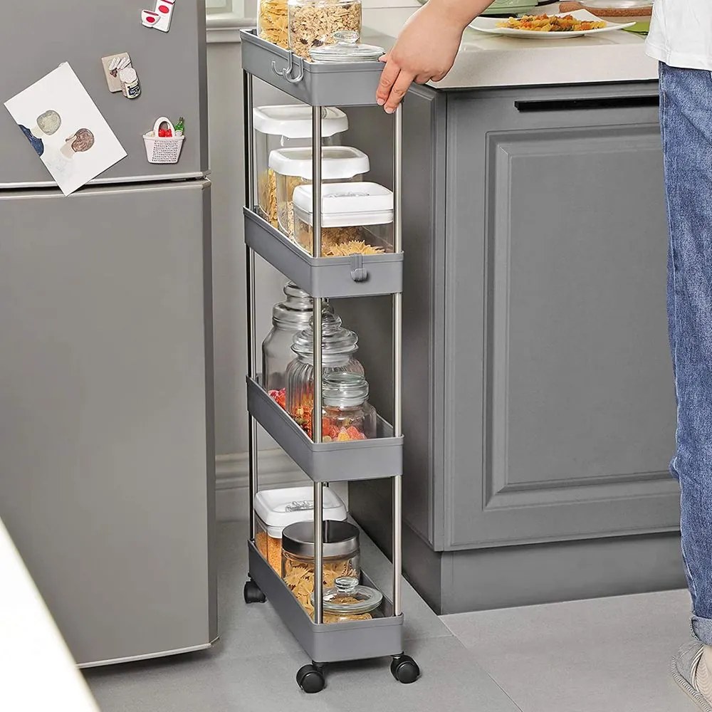 Regál na kolieskach SLIM, 4 úrovne, 12,5x40x86cm, sivá SongmicsHome