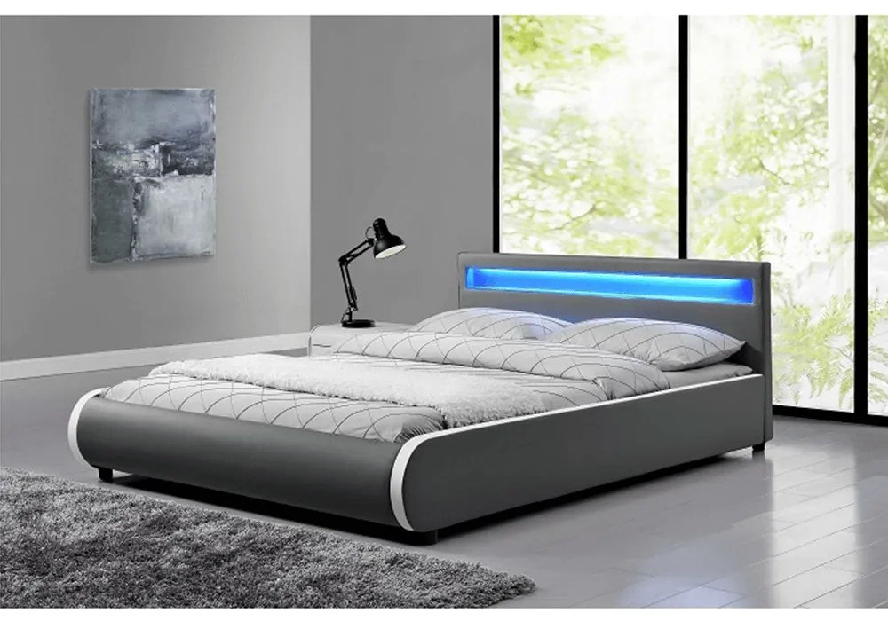 Kondela Manželská posteľ s, RGB LED osvetlením, sivá, 180x200, DULCEA