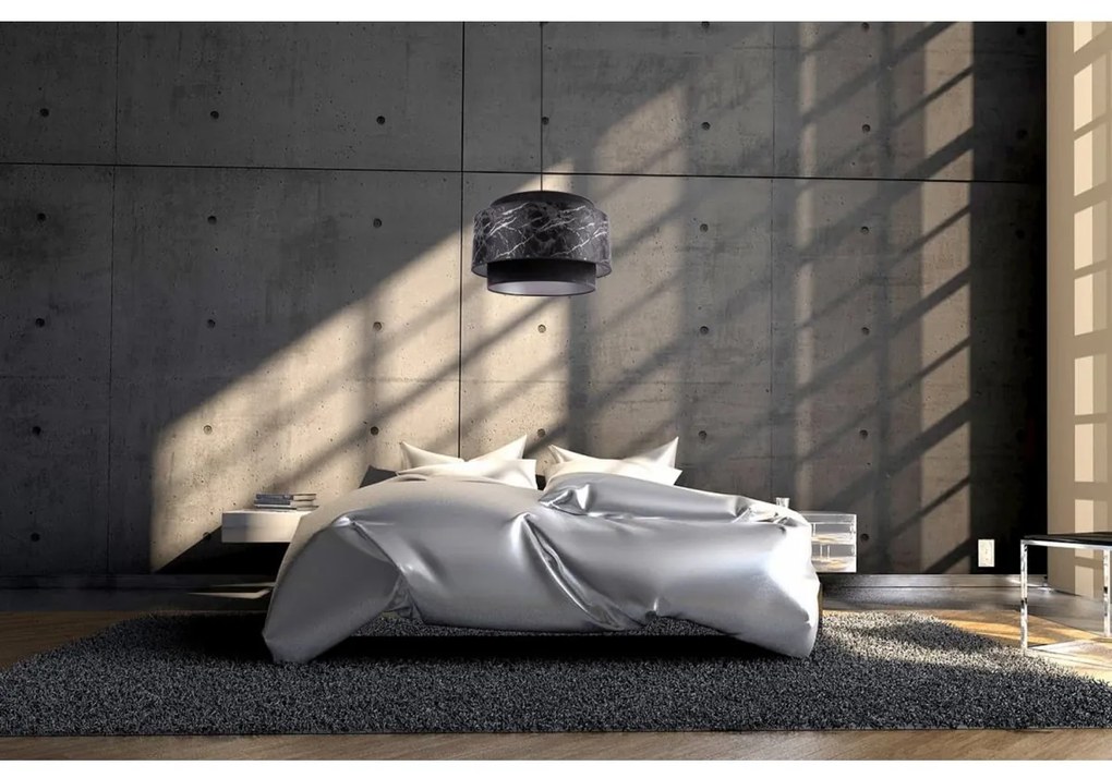 Závesné svietidlo Werona duo 3, 1x čierne textilné tienidlo so vzorom, s