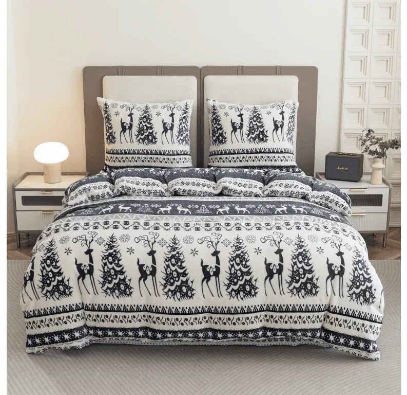 Sada mikroplyšových obliečok WINTER DEER sivé + obliečka mikroplyš SOFT 90x200 cm biele, jednolôžko