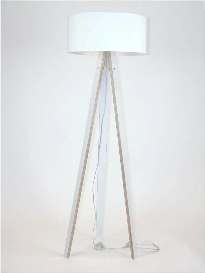 Biela stojacia lampa s bielym tienidlom a transparentným káblom Ragaba Wanda