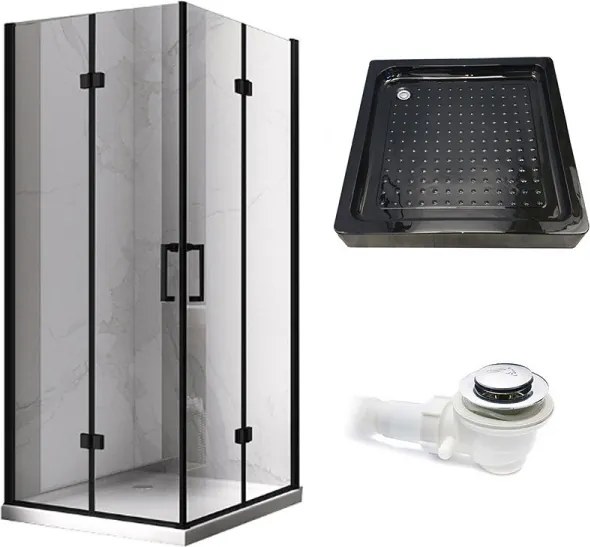BPS-koupelny Štvorcový sprchový kút KZ08D BL 100x100 čierna/transparent + vanička SXL02C BL čierna