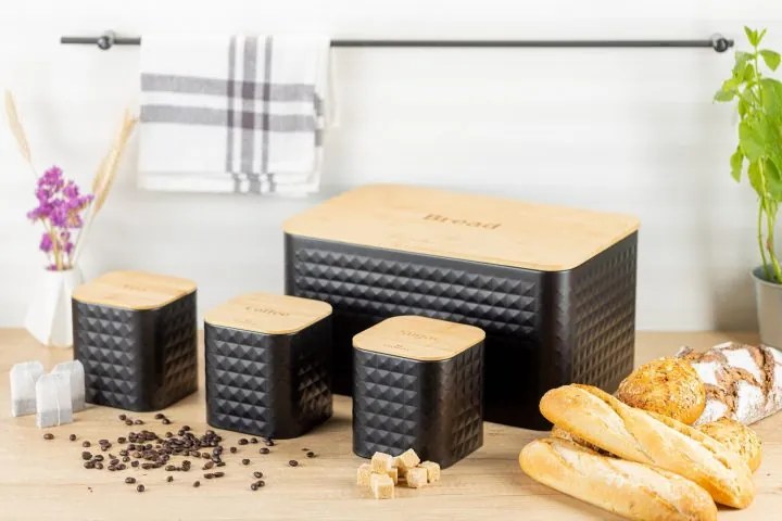 WELLHOX sada chlebníka s 3 dózami v čiernej farbe