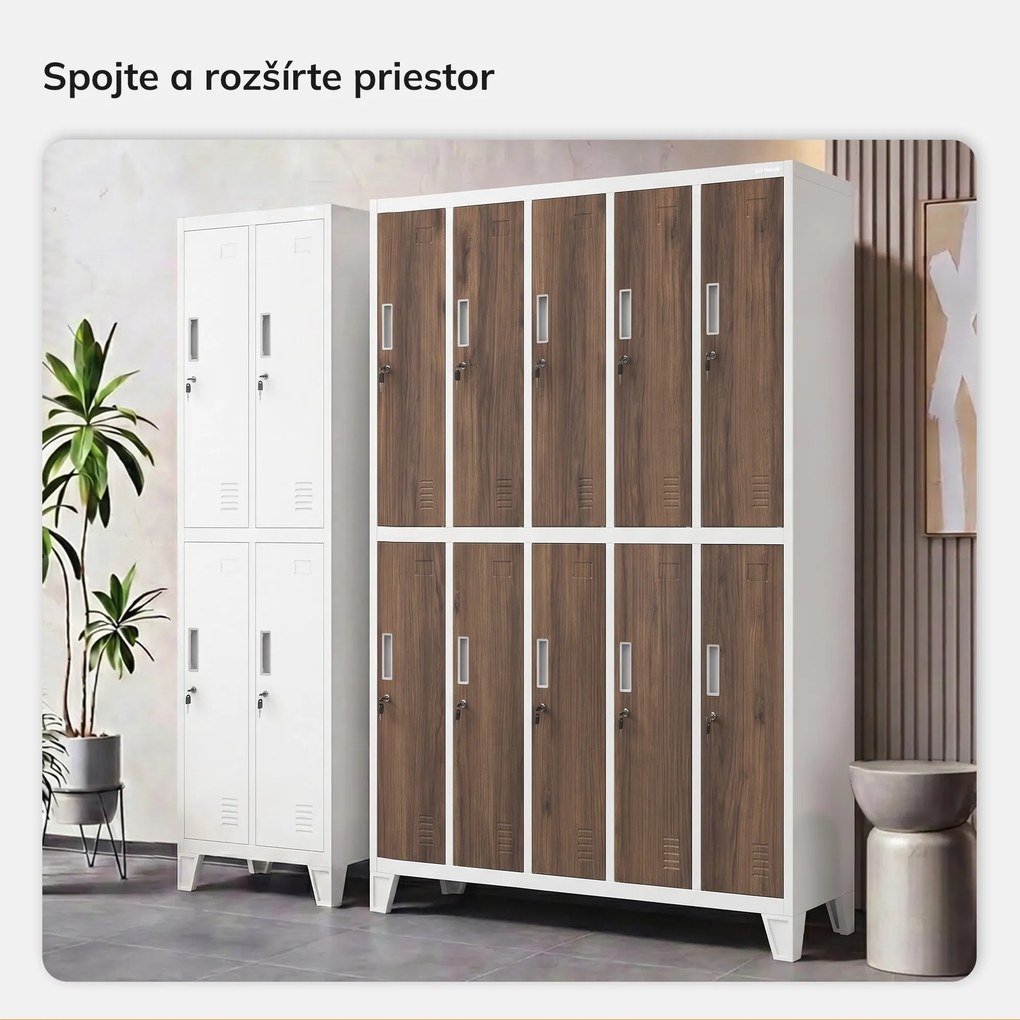 Šatňová skriňa BOZP 10-dverová biela/orech, 1360x1720x450 mm: BARTEK Eco Design