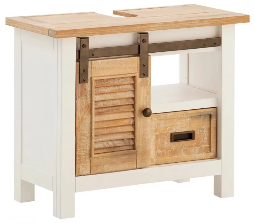 furniture-nabytek.cz - Masívna spodná skrinka pod drez Capera z borovice a MDF, lakovaná, biela/hnedá – 70×35×60 cm