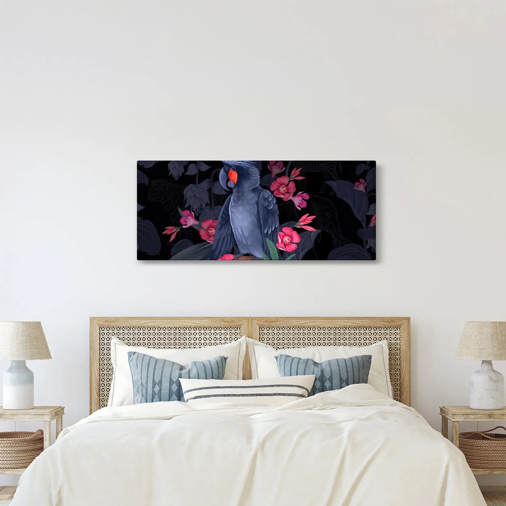 Obraz - Papagáj medzi kvetmi (120x50 cm)