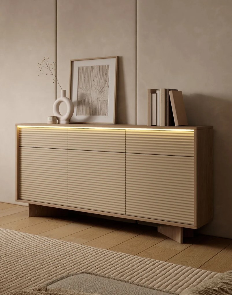 Komoda so zásuvkami a skrinkami Semi C 154 cm 3D3S LED cappuccino bolivar prírodný