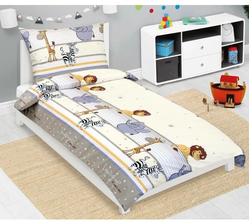 Bellatex Detské bavlnené obliečky Junior Safari béžová, 140 x 200, 70 x 90 cm