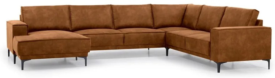 Koňakovohnedá rohová pohovka z imitácie kože (ľavý roh/do "U") Copenhagen – Scandic