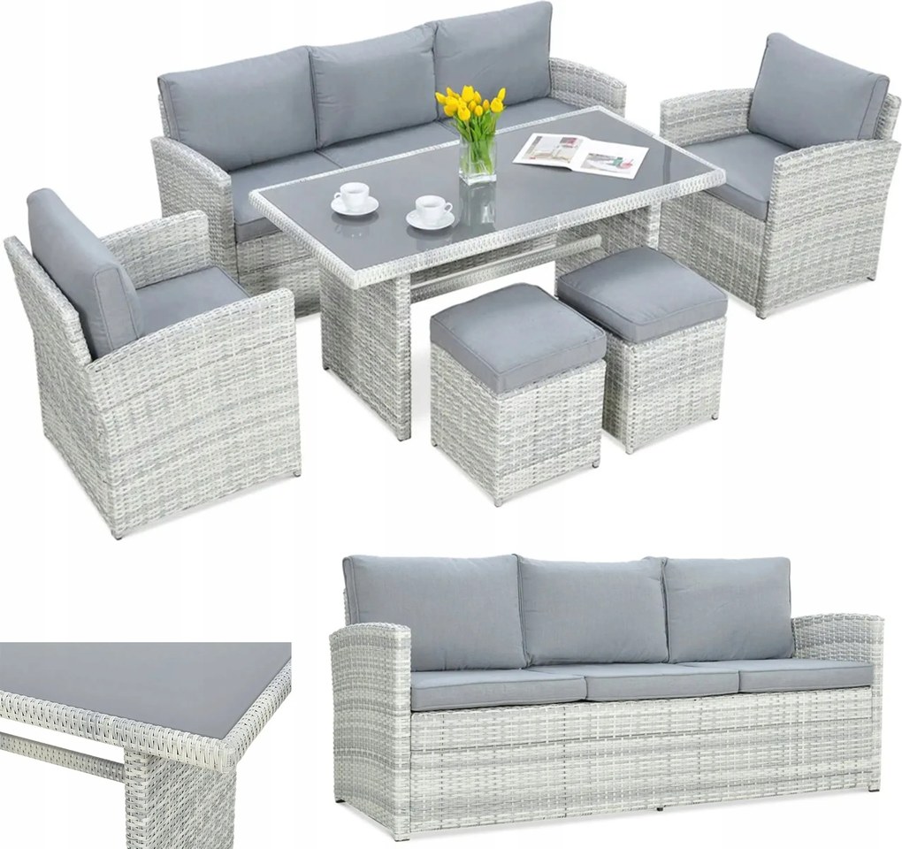 Sada záhradného sedacieho nábytku Technorattan Borneo Pufy Stôl Šedá