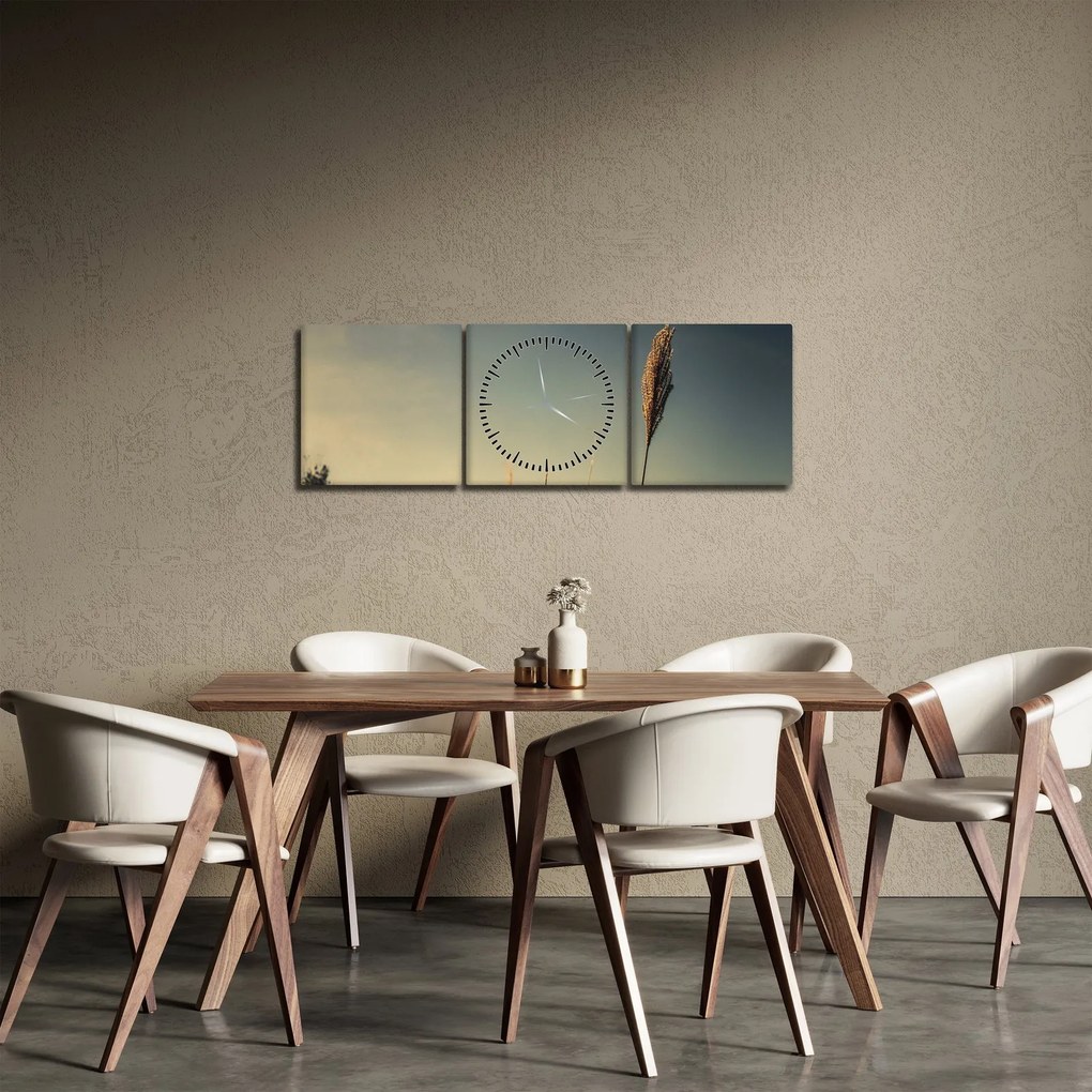 Obraz s trávou (s hodinami) (90x30 cm)
