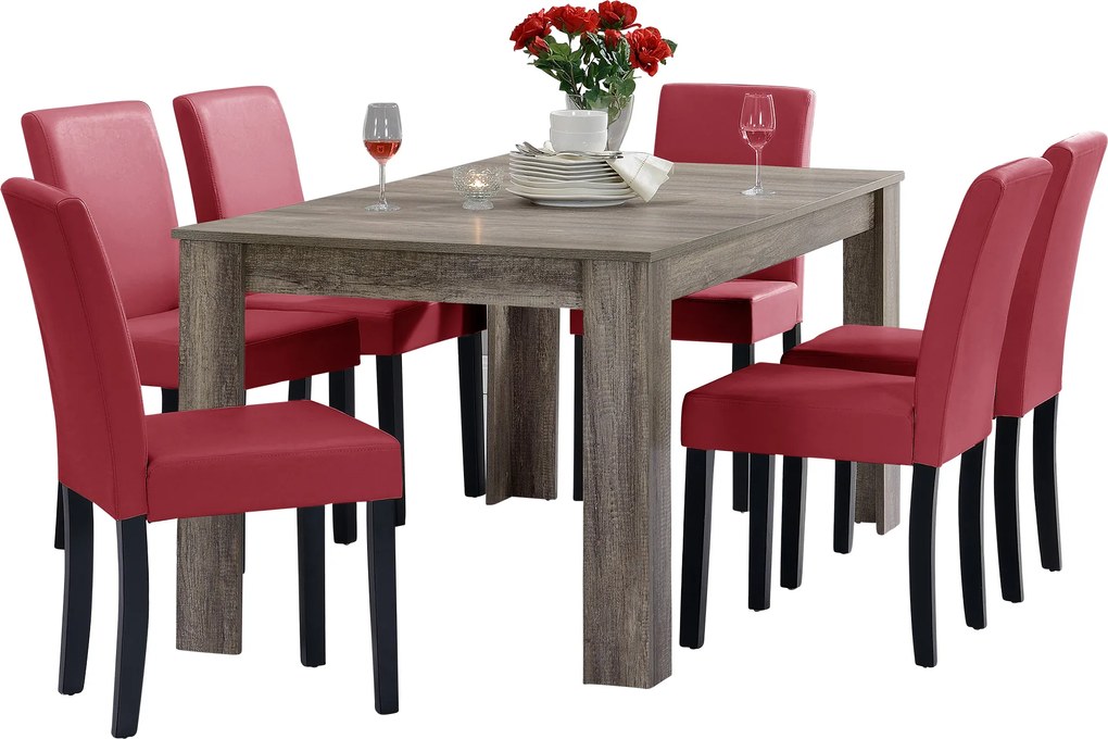[en.casa]® Rustikálny dubový jedálenský stôl HTFU-2337 so 6 stoličkami HTMY-9702