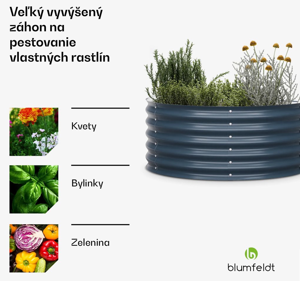 Blumfeldt High Grow Half Circle, polkruhový vyvýšený záhon, 105x43x60 cm, z vlnitého oceľového plechu, jednoduchá montáž, odolný voči hrdzi a mrazu