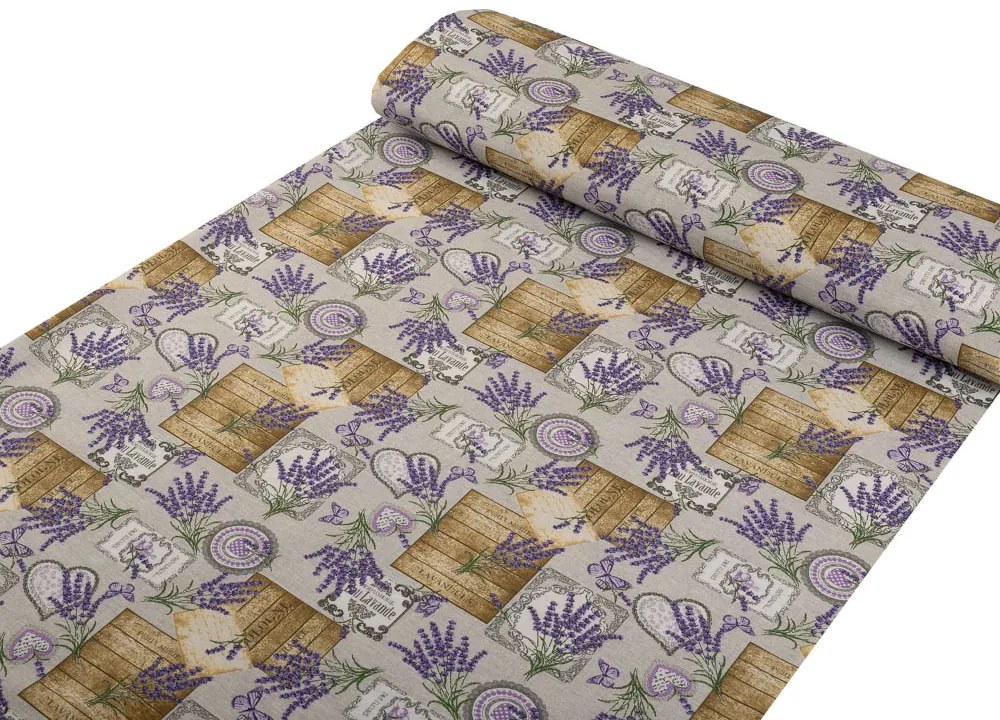 Biante Dekoračný oválny obrus PML-099 Levandule s motýlikmi a srdiečkami na béžovom 140x220 cm