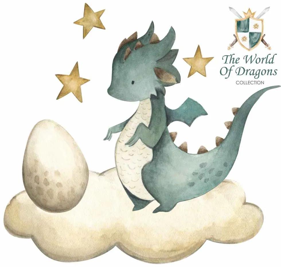 Gario Detská nálepka na stenu The world of dragons - drak s vajíčkom na obláčiku Rozmery: 75 x 70 cm