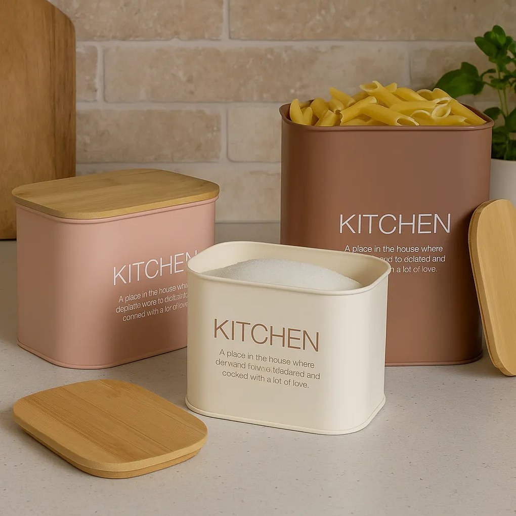 Zeller Present Plechová dóza s bambusovým víkem, bílá KITCHEN ZELLER 1,2l - 17 x 12 x 9 cm