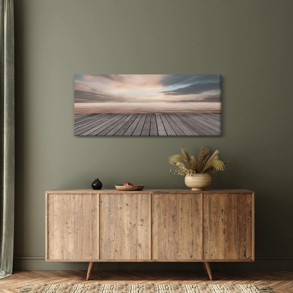 Obraz - Mólo pri západe slnka (120x50 cm)