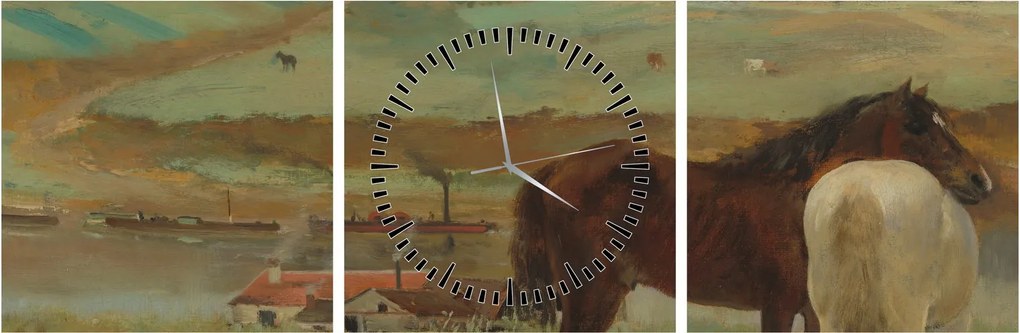 Obraz - Edgar Degas, Horses in a Meadow, reprodukcia (s hodinami) (90x30 cm)