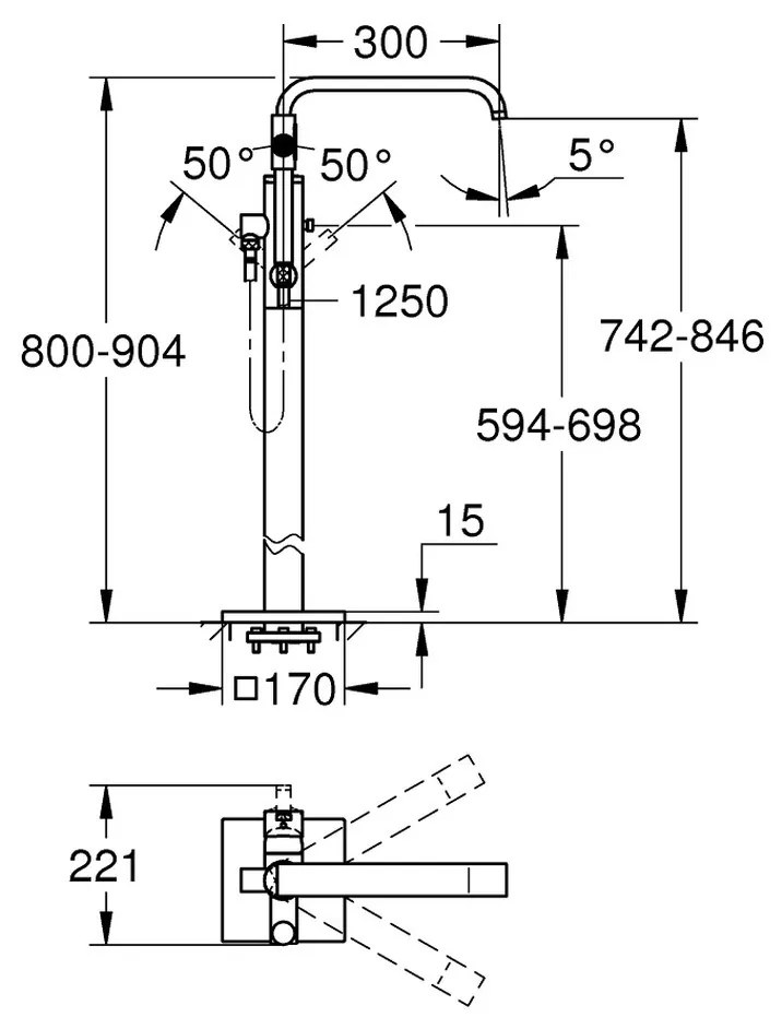 GROHE Allure - Páková vaňová batéria, DN 15, montáž do podlahy, chróm 32754002