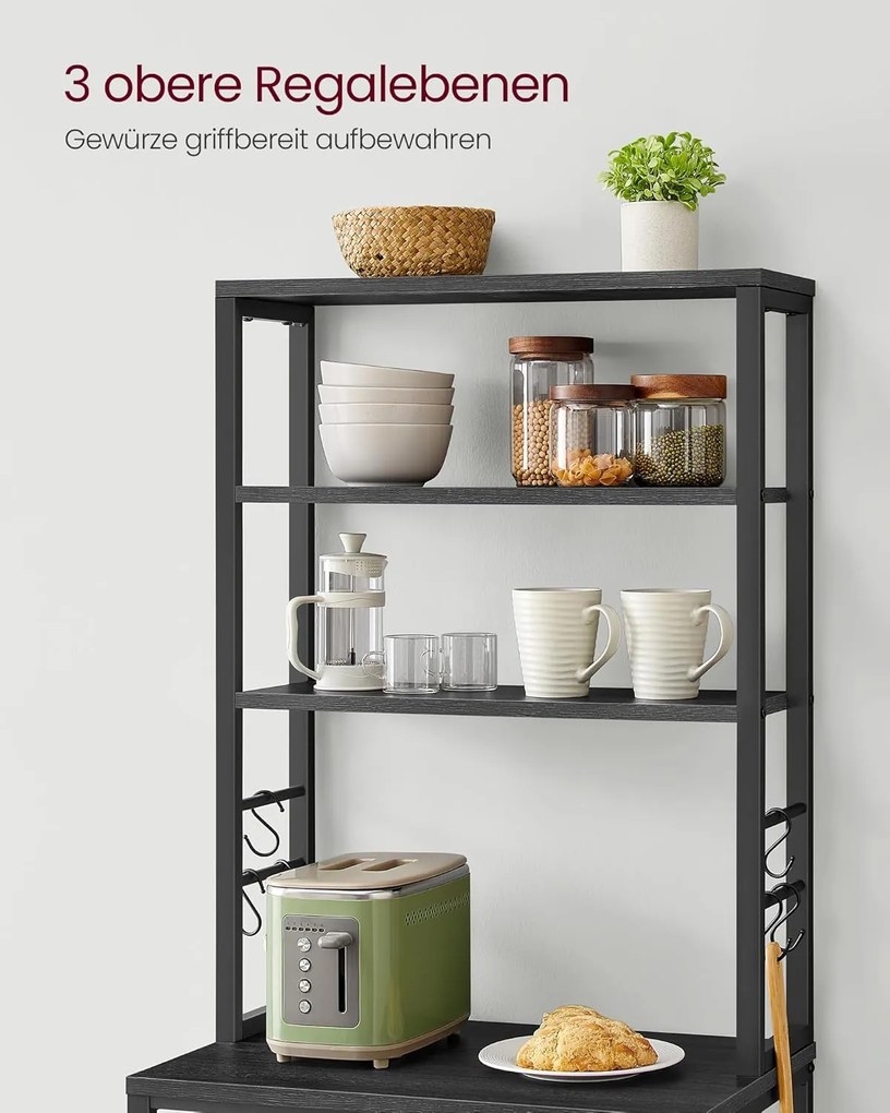 Kuchynský stojan, stojací polica, mikrovlnkový stojan, šedá–čierna, 40×60×167 cm