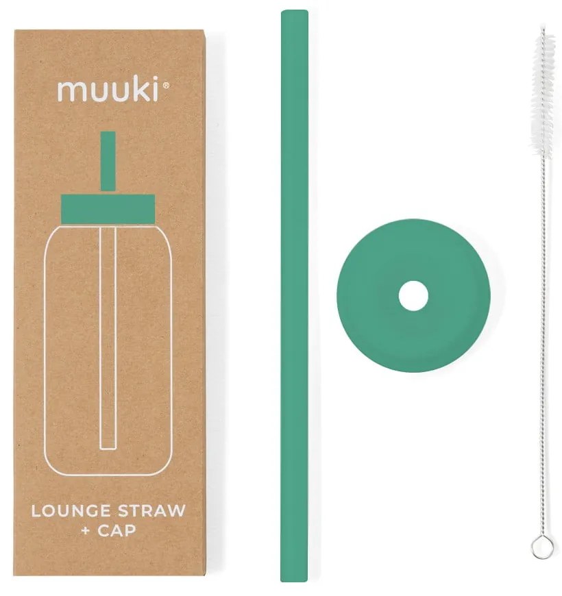 Silikónová slamka s čistiacou kefkou/s viečkom Frosted Green – Muuki