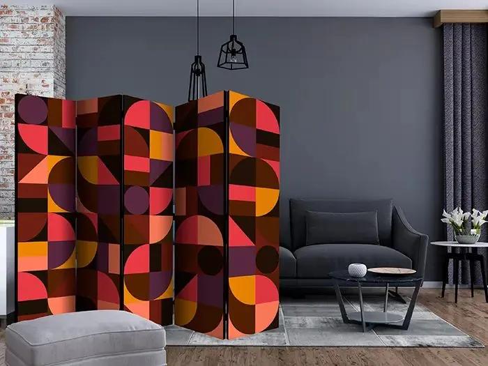 Paraván - Geometric Mosaic (Red) II [Room Dividers] Veľkosť: 225x172, Verzia: Akustický