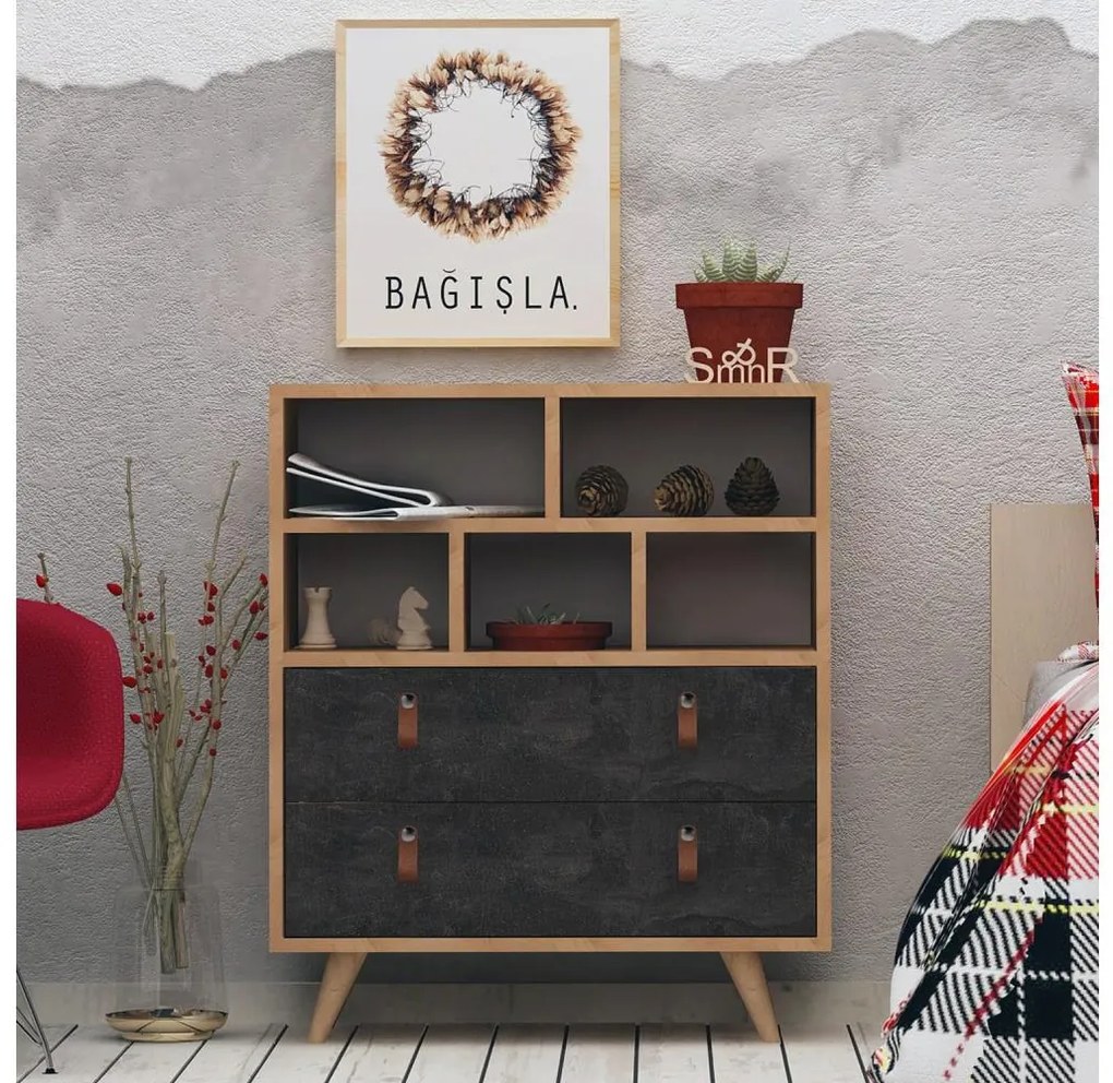 Komoda MARCO 85,6x70 cm antracit/hnedá