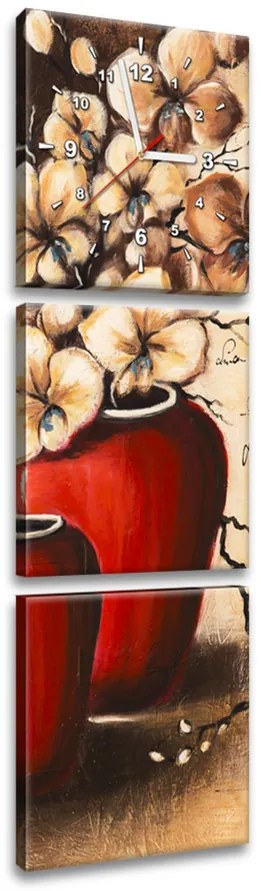 Gario Obraz s hodinami Orchidei v červenej váze - 3 dielny Rozmery: 90 x 70 cm