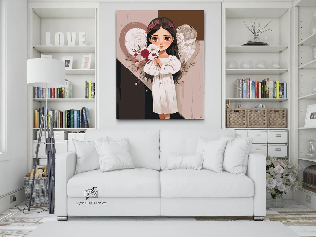 Gario Maľovanie podľa čísel Anjel s kyticou v ruke Rozmery: 80 x 100 cm, Rámovanie: S vnútorným rámom