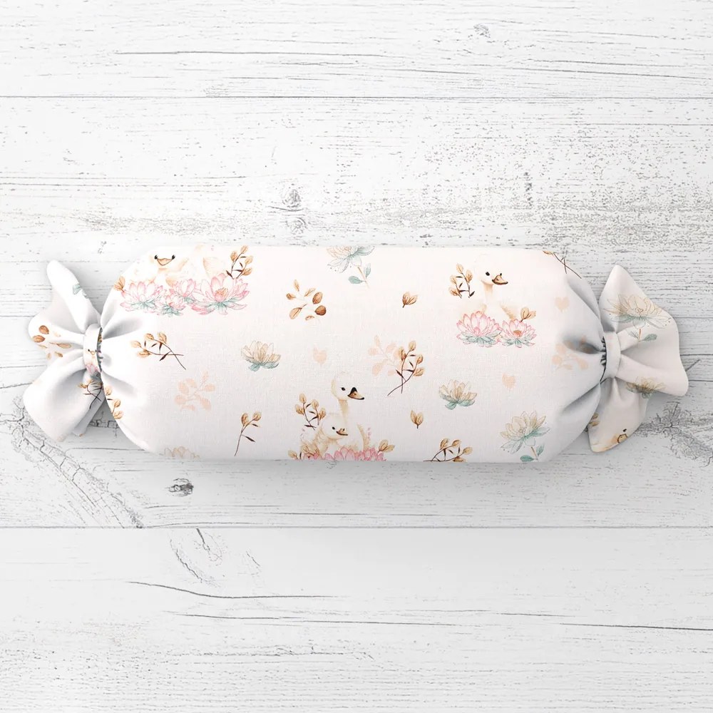 Biante Vankúš valec bonbon Sandra SA-610 Labute medzi leknami na bielom 15x80 cm