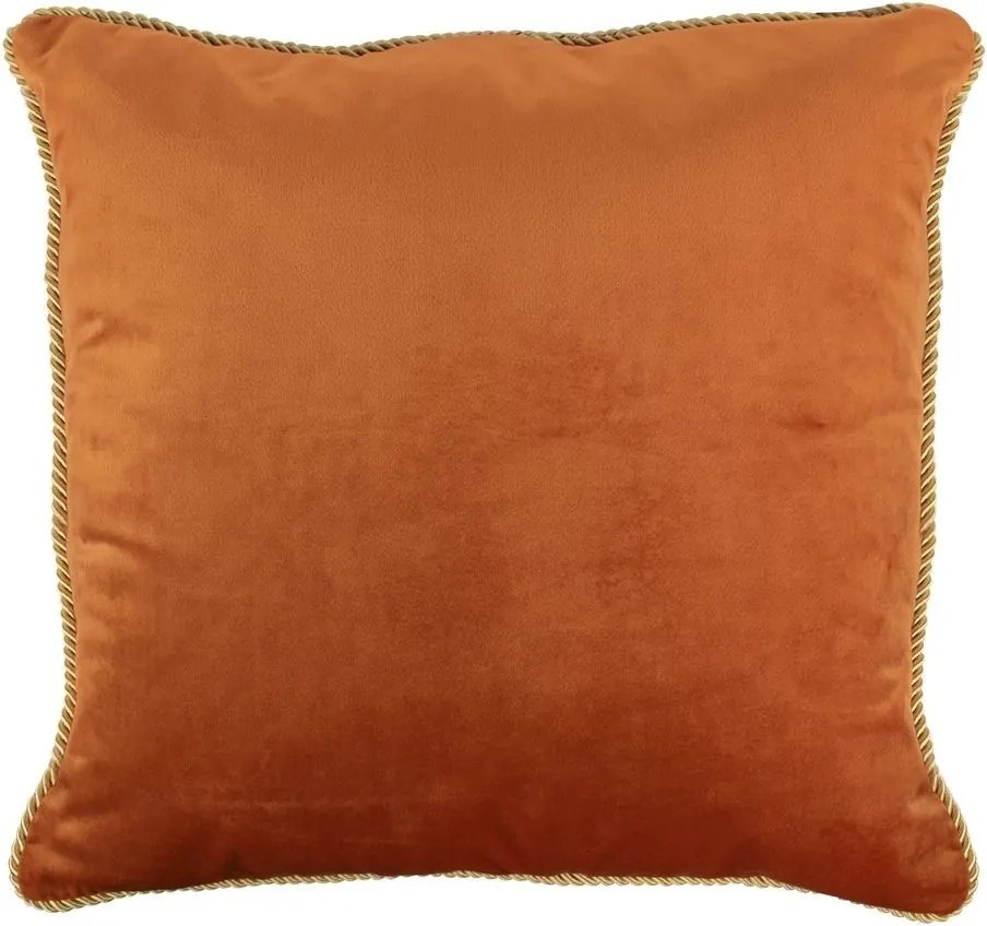 Oranžový zamatový vankúš obšitý krúteným zlatým povrázkom Velvet black - 45*10*45cm