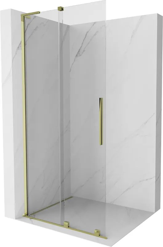 Mexen Velar L, posuvná sprchová zástena Walk-in 90 x 200 cm, 8mm číre sklo, zlatá lesklá, 871-090-003-03-50