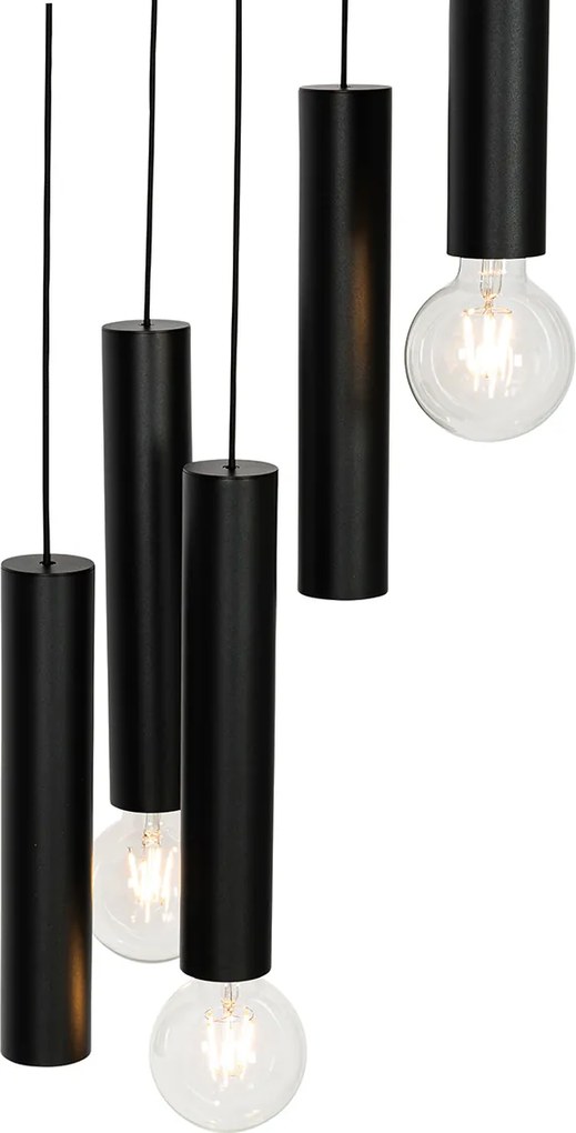 Dizajnové závesné svietidlo čierne okrúhle 7-svetlo - Tuba