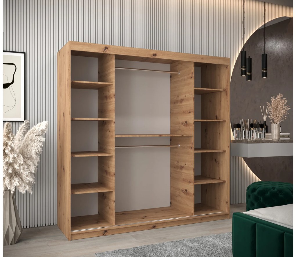 Šatníková skriňa 200 cm Toki 1 (Dub artisan + Biela matná). Akcia -47%. Vlastná spoľahlivá doprava až k Vám domov. 1064937