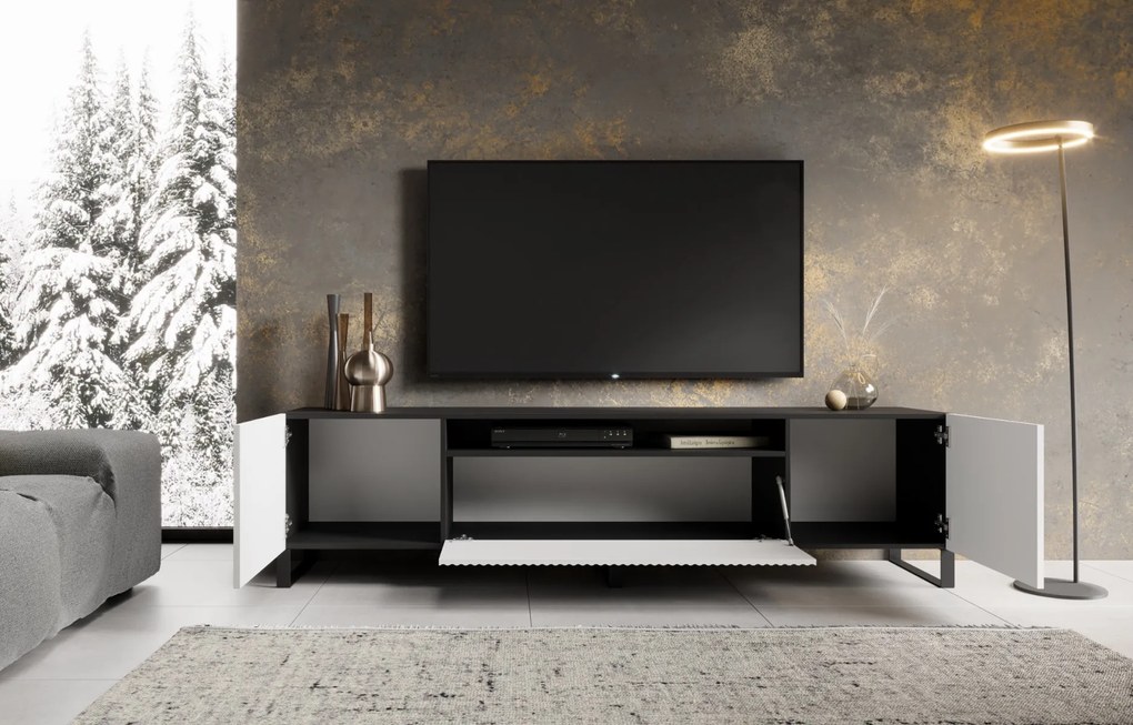 TV STOLÍK DANTE ČIERNY + BIELE ČELO 200 cm