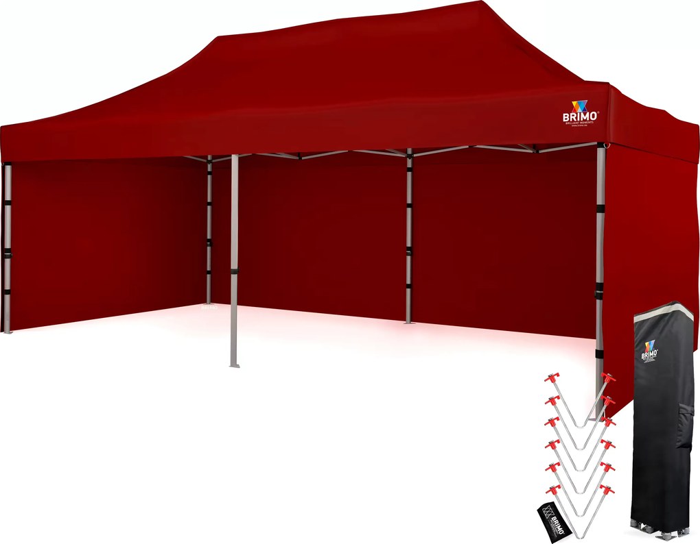 BRIMO Svadobný stan 3x6 m hliníkový – Elegantný a rýchlorozkladací - s 3 stenami - Červená 15
