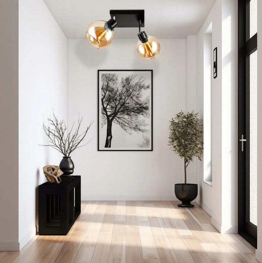 BERGE Sklenená LED stropná lampa 2xE27 - jantárová farba