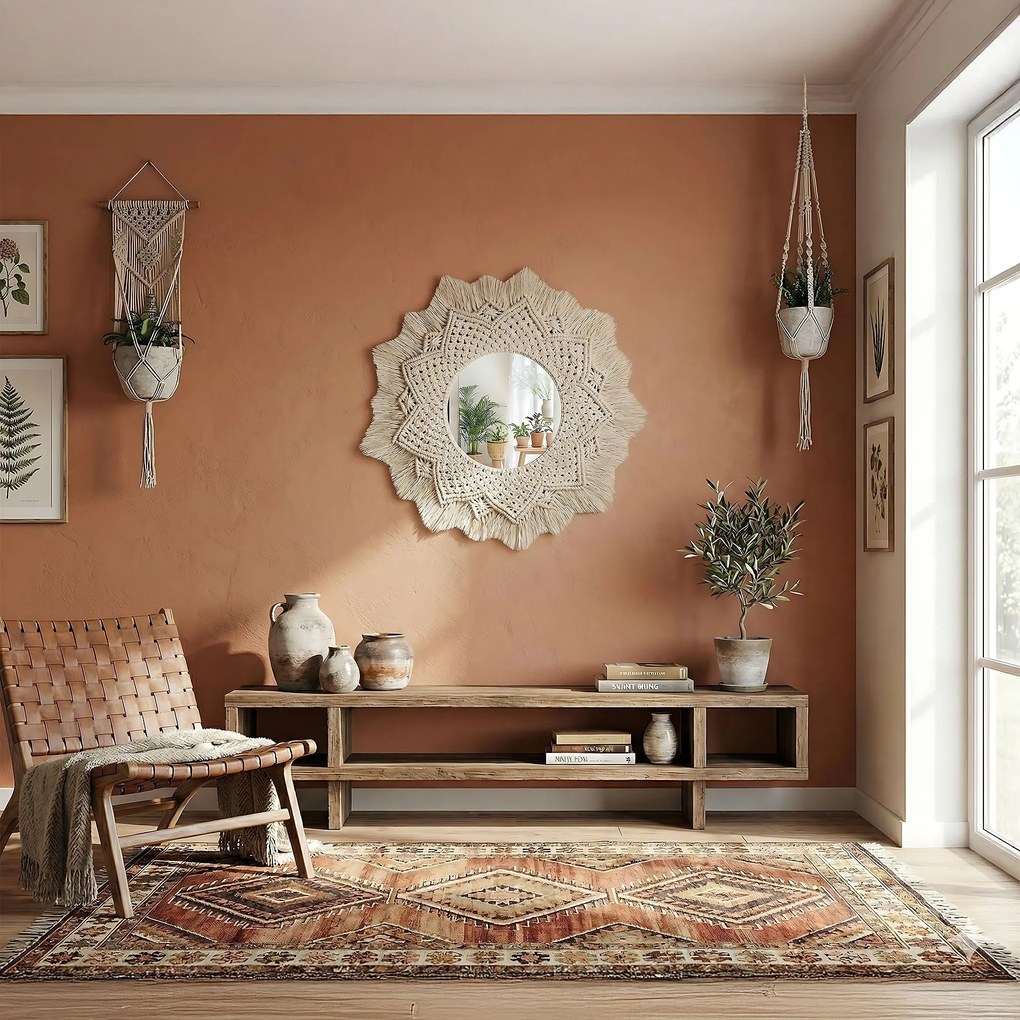 Kulaté nástěnné zrcadlo BOHO 60 cm béžové