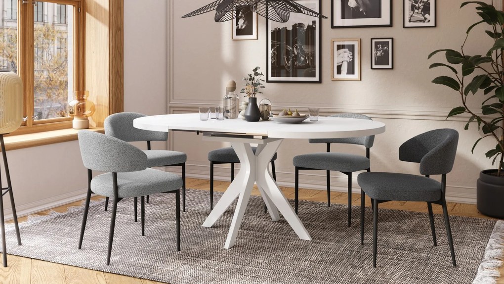 RENZO Biely - OKRÚHLY STÔL Ø110 ROZKLADACÍ DO 180 cm | DO KUCHYNE JEDÁLNE OBÝVAČKY RETRO