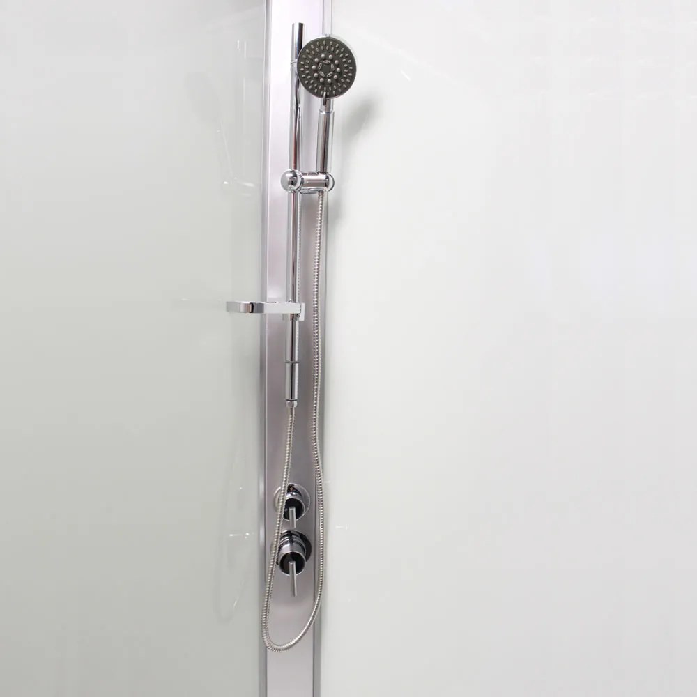 Mereo Mereo, Sprchový box, štvrťkruh, bez striešky, s vaničkou R550, satin ALU, sklo Point, zadne steny biele, MER-CK35162KMW