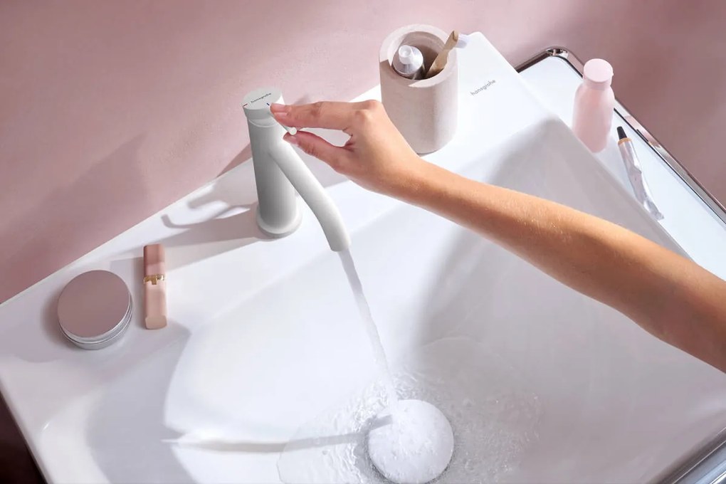 Hansgrohe Tecturis S, páková umývadlová batéria 110 CoolStart EcoSmart+ s odtokovou súpravou, biela matná, HAN-73314700