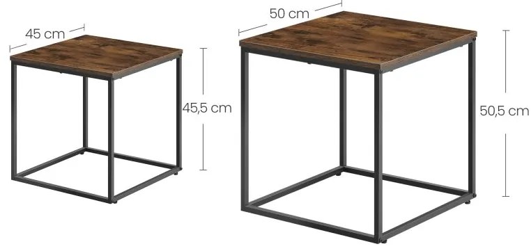Konferenčný stolík štvorcový 2ks - rustikálny / čierne nohy