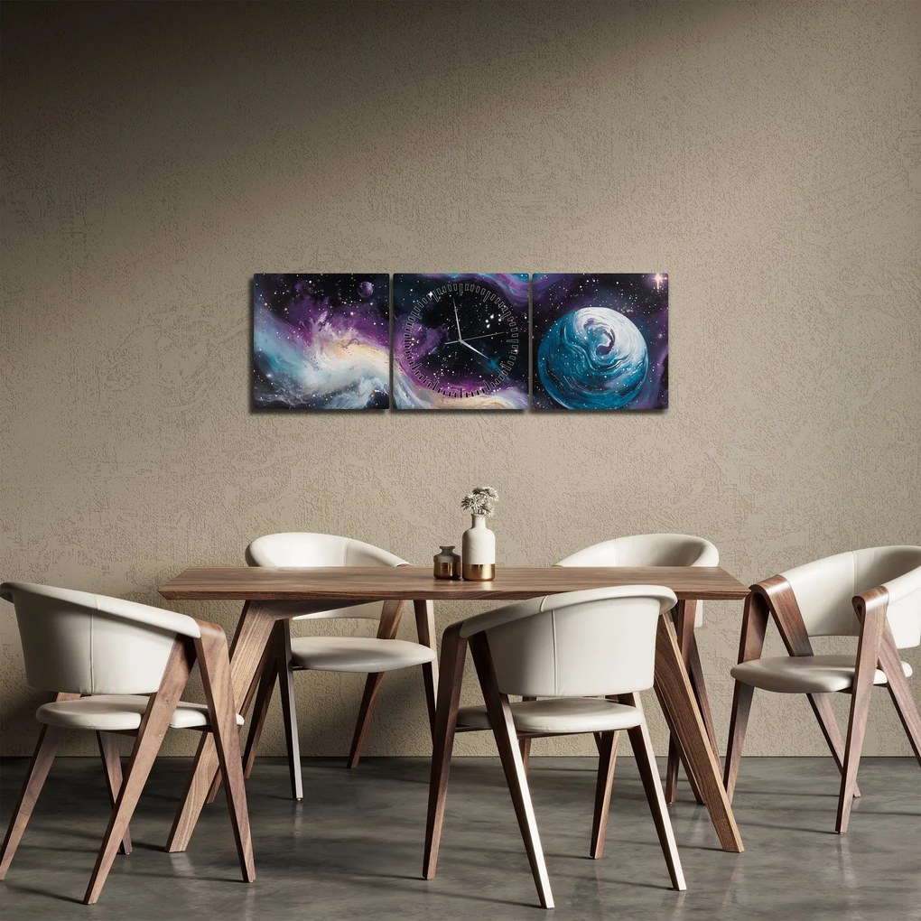 Obraz - Maľovaný vesmír (s hodinami) (90x30 cm)