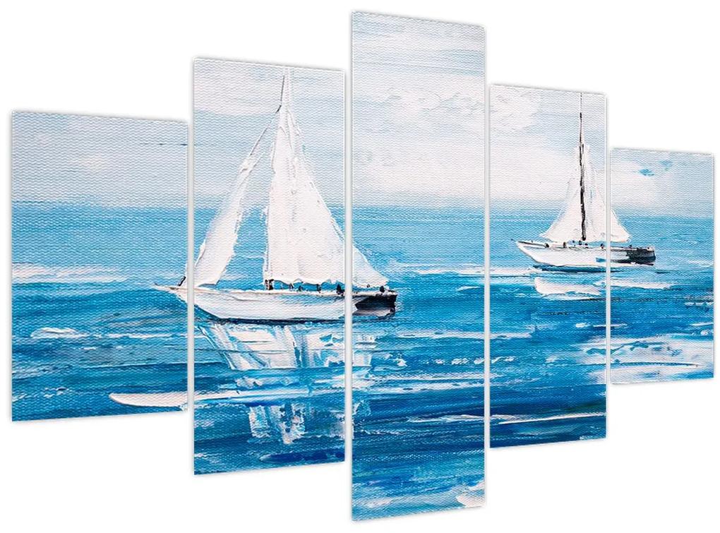 Obraz - Maľba jachty na mori (150x105 cm)