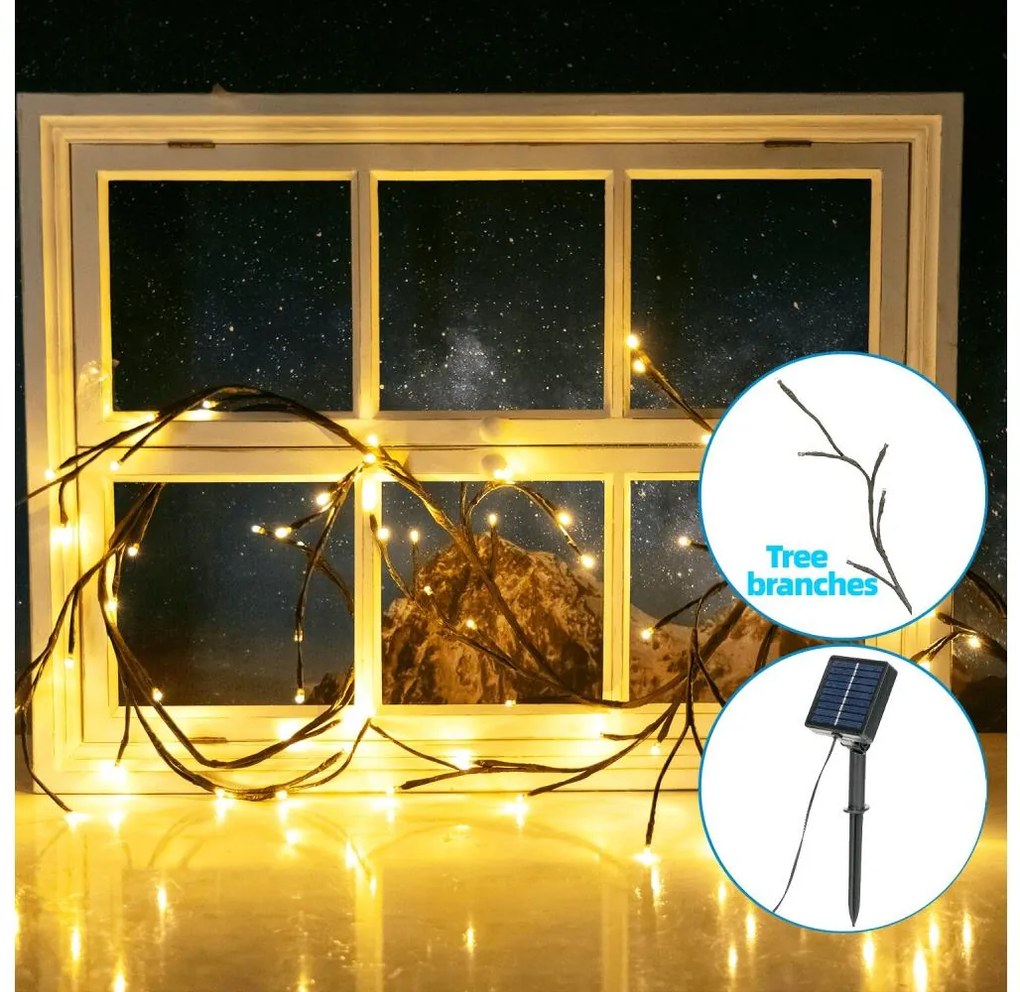 Aigostar - LED Solárna reťaz 72xLED/4m IP65 300 mAh teplá biela konáre stromov