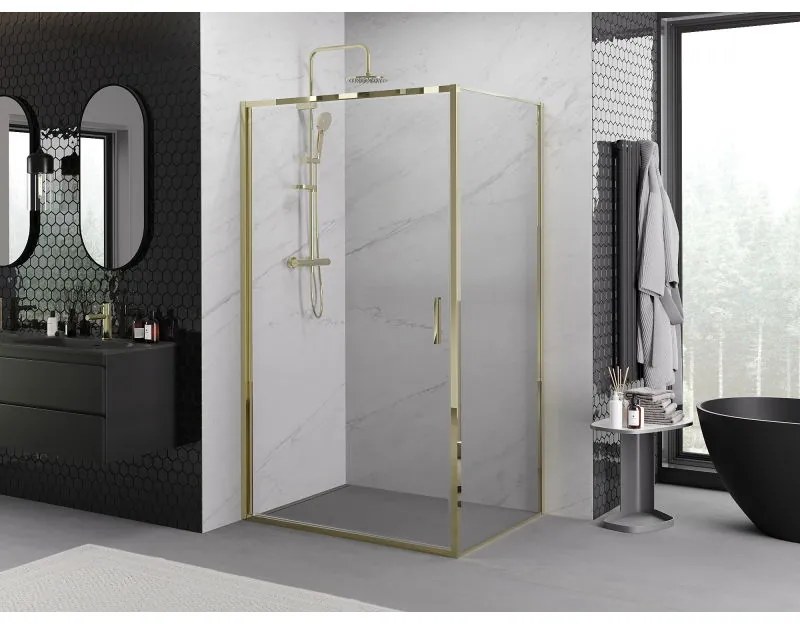 Mexen Exo, výklopný sprchový kút 70 x 90 cm, číre sklo, zlatá, 817-070-090-50-00