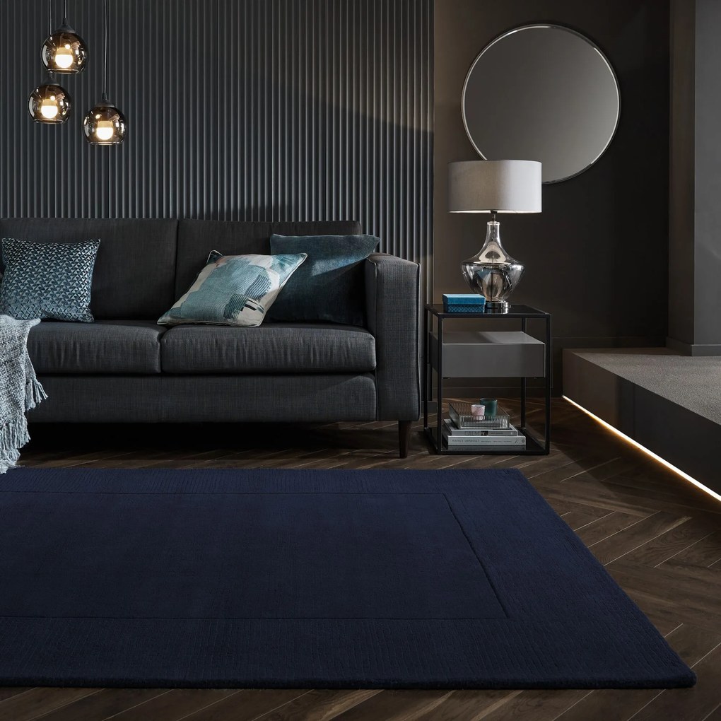 Flair Rugs, Kusový ručne tkaný koberec Tuscany Textured Wool Border Blue, 160x230, modrá, obývacia izba